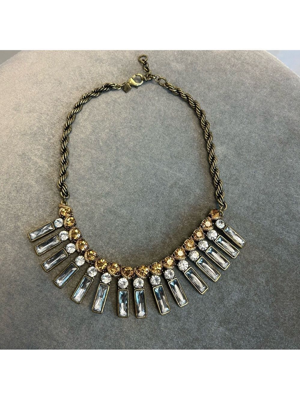 Banana republic champagne clear rectangular chunky statement necklace rope chain